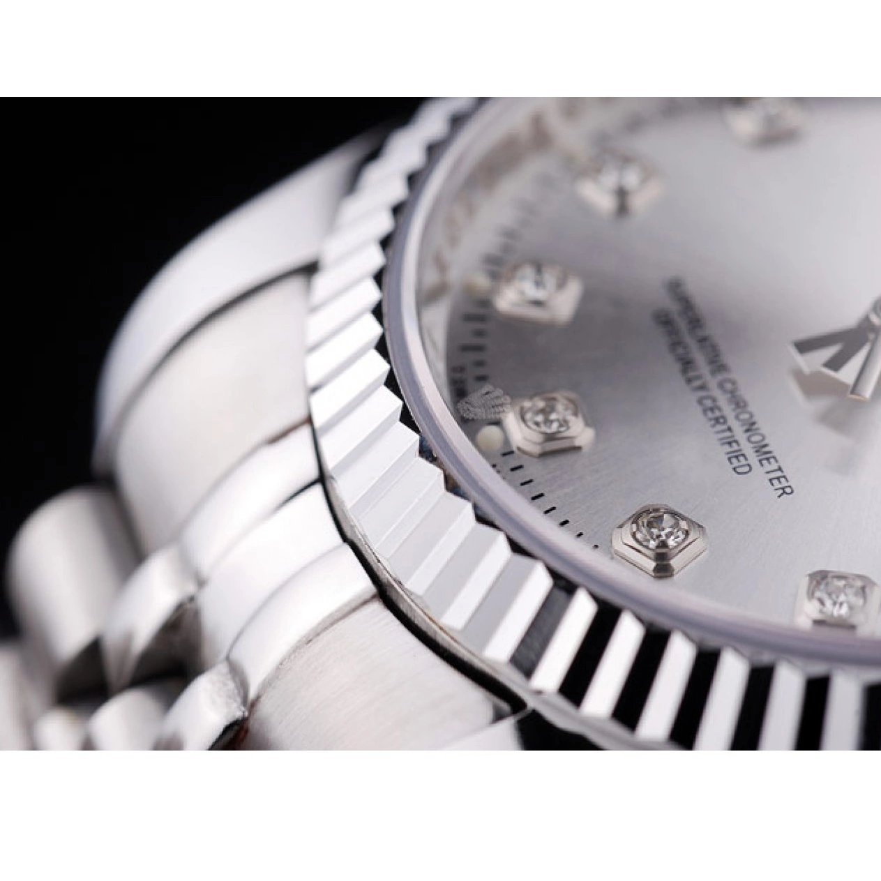 Rolex copies cheap 7455 Diamonds Ribbed Dial Rolex Bezel Datejust Silver 0727